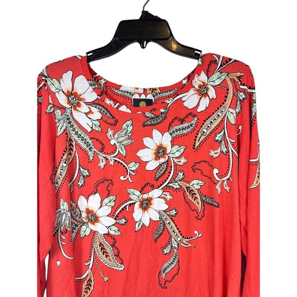 JM Collection Womens Size 1X Coral Floral Print 3/4 Sleeve Top - Picture 5 of 11